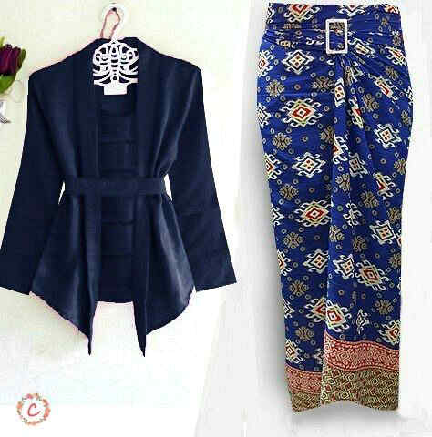 (READY,380gr) Kebaya Laura Navy,hrg 88rb,Top katun rayon kcg full hidup ld 92 pjg 53-73+Obi+ ROK lilit batik prada