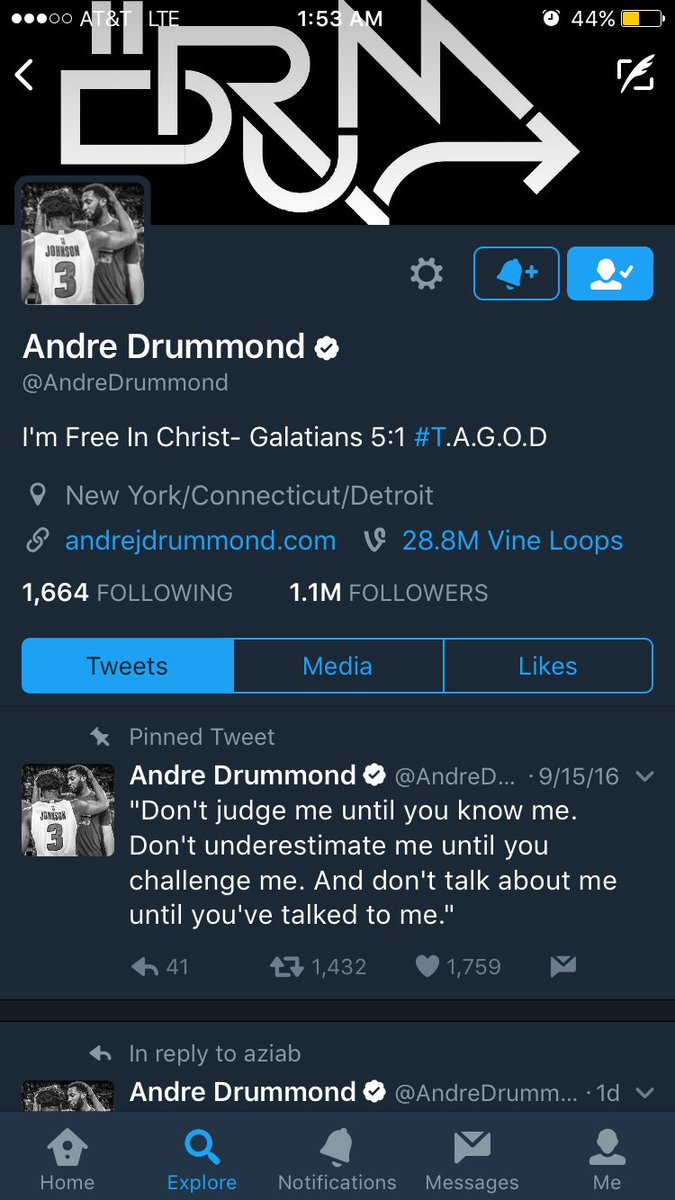 StanDadGundy's tweet photo. I would just like to add that Drummond also changed his header and took Pistons out of his bio 🤔🤔🤔🤔 @World_Wide_Wob https://t.co/bGsUHOllWJ