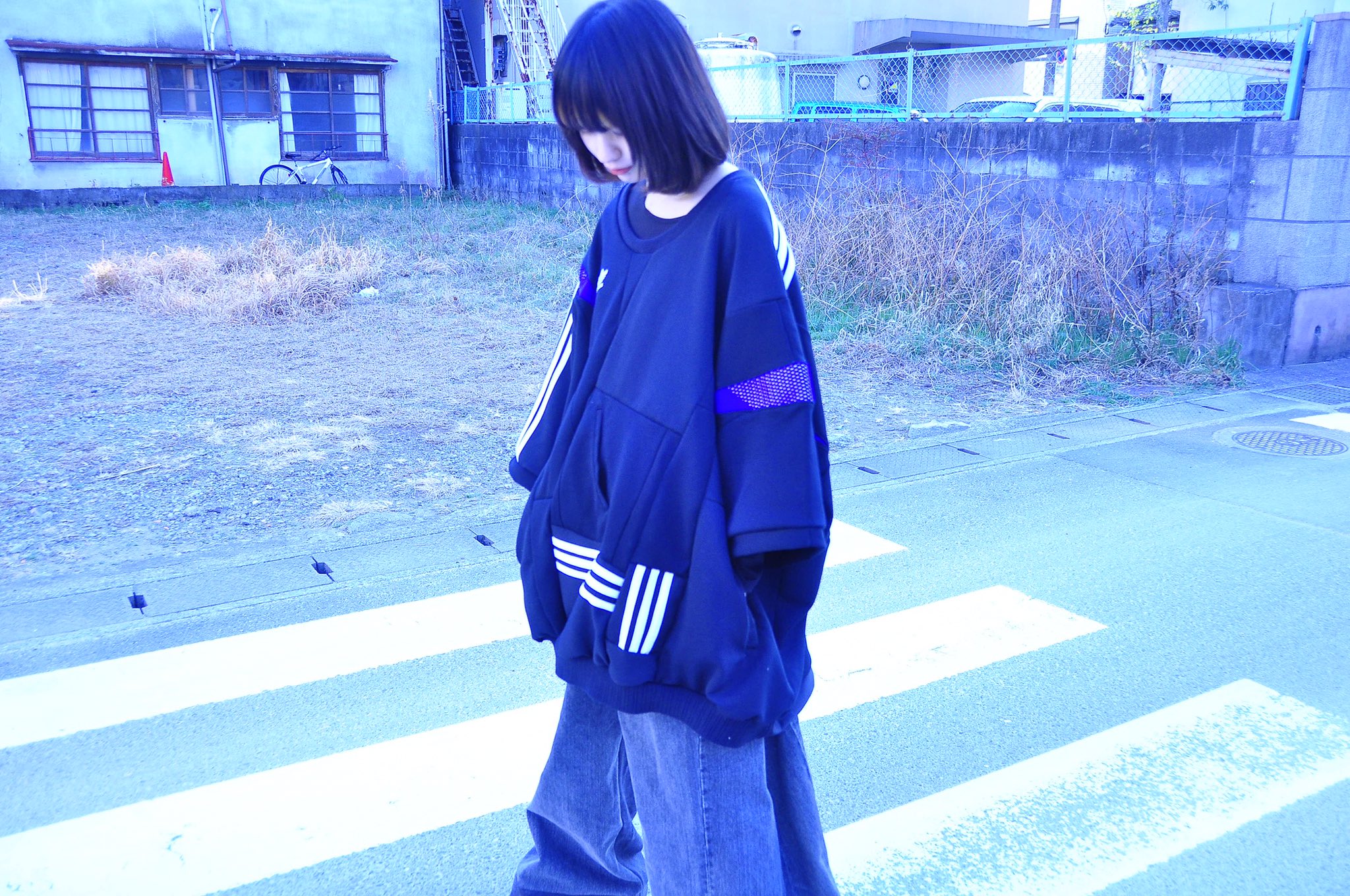 和洋折衷　歪み sphere pullover PLAIN STITCH CRASHED ROUND NECK PULLOVER(FREE SIZE Black