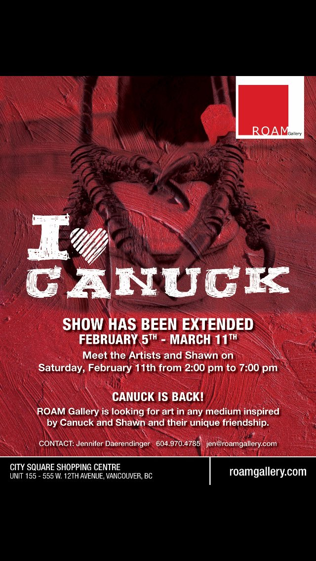 RoamGallery's tweet photo. The "I ❤Canuck" Show is extended! Come on down! #art #crow https://t.co/PJvMv3hFjG