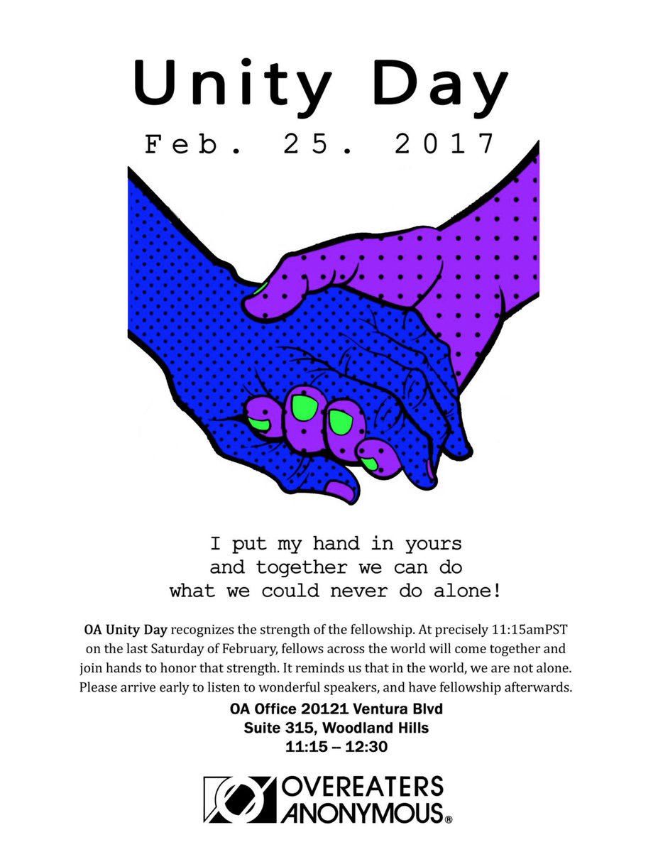 OASFVALLEY's tweet photo. Unity Day this Saturday, 2/25 11:15 AM. Come Together. Join Hands. Honor our Strength. Speakers &amp; Fellowship to Follow. https://t.co/9qsfG5hs3e