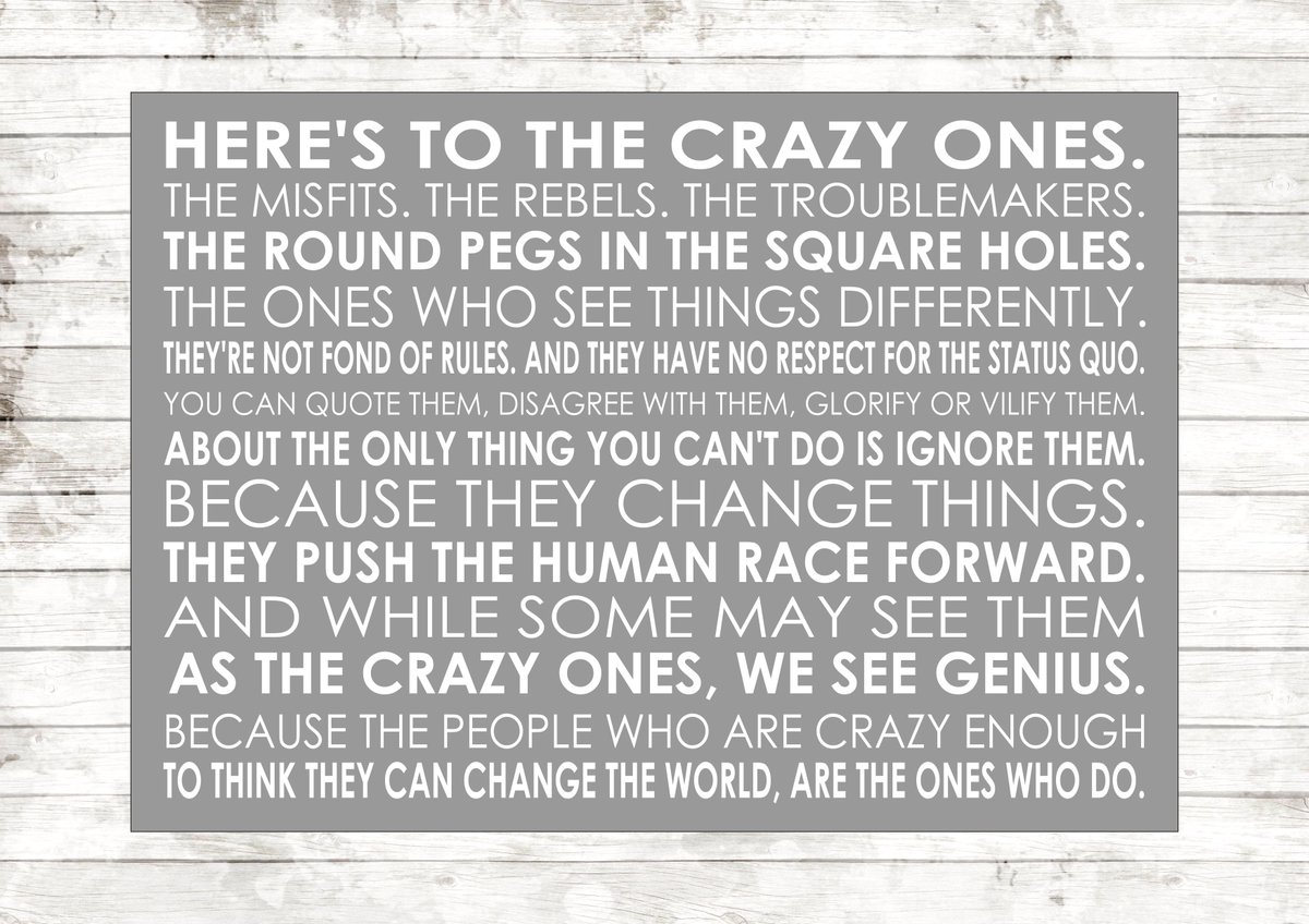 lanasprints's tweet photo. HERE'S TO THE CRAZY ONES - STEVE JOBS #FlockBN #87RT #UKHashtags #ATSocial #ATSocialMedia #UKSOPRO #eshopsUK #TWDA https://t.co/AVs3051dKl https://t.co/hhN3TQkhc0