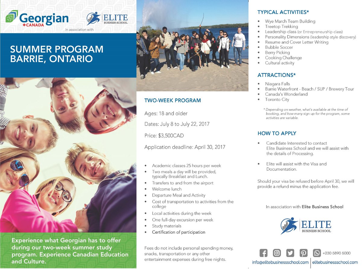 ELITEBSchool's tweet photo. #elitebusinessschool #summer #camp #opportunity #grabit #canada #experience #global #EliteLearningEliteWay #Mauriitus https://t.co/xjmdPxTwep