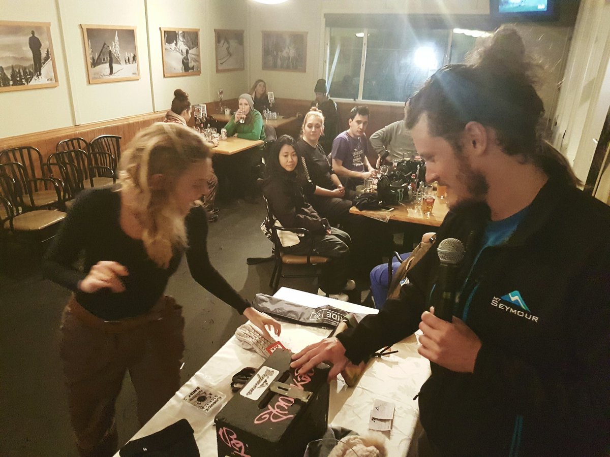 Mt_Seymour's tweet photo. The prize draw at the Rock Chute is in full swing....thanks to our awesome sponsors for all the great give-aways! #mtseymour #bloomgrp https://t.co/gZ5ZRn5M14