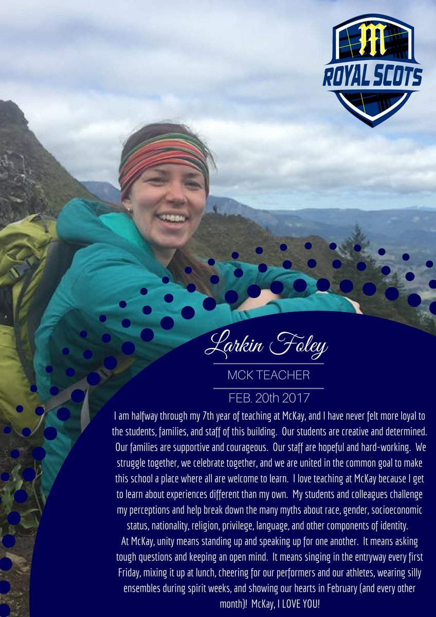 scotsmandaily's tweet photo. Larkin Foley, teacher
"At McKay, unity means standing up and speaking up for one another." #scotspride #mckunity #stories https://t.co/6wk6xHgB5K