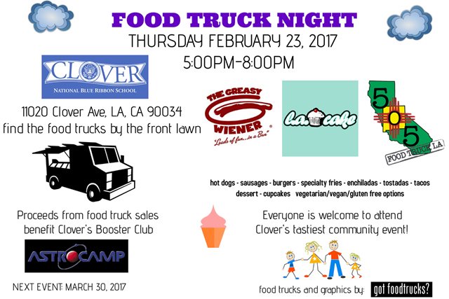 THURS is <a href="/cloveraveschool/">CloverAveSchool</a> foodtruck night w/ <a href="/TheGreasyWiener/">The Greasy Wiener 🌭</a> @505foodtruckLA <a href="/tweetlacake/">LA-Cake</a> in #WestLA 5-8pm #fundraiser!