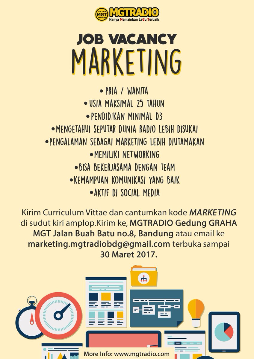 Merasa menarik, eksis, mudah bergaul, banyak teman dan suka travelling? Yuk jadi bagian dari The Winning Team MGTRADIO Bandung sbg MARKETING