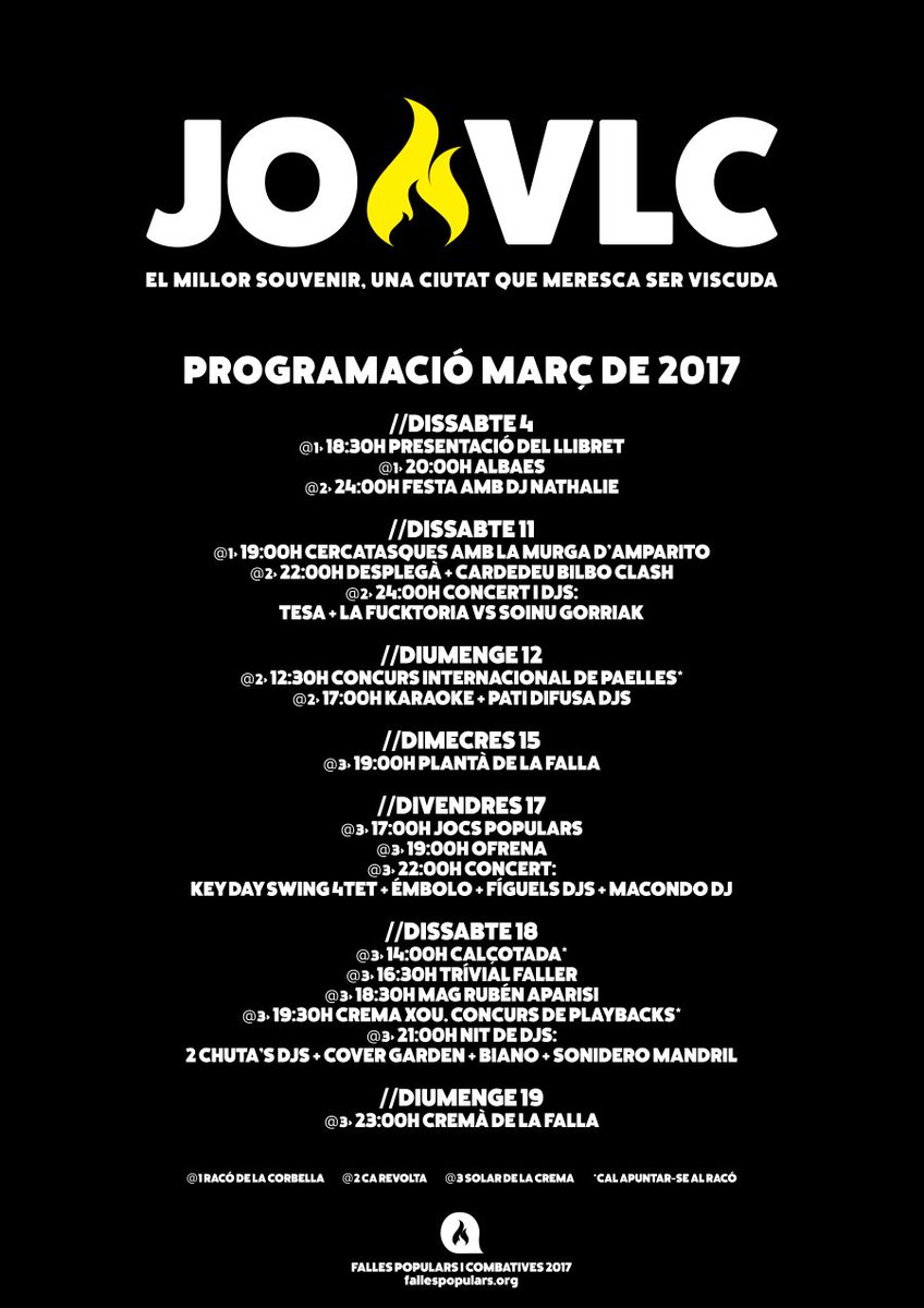 Bona dia tripulació. Ens complau anunciar-vos la programació del creuer de les #FPC17! 🛳
Aneu anotant les dates a l'agenda!

JO 🔥 VLC