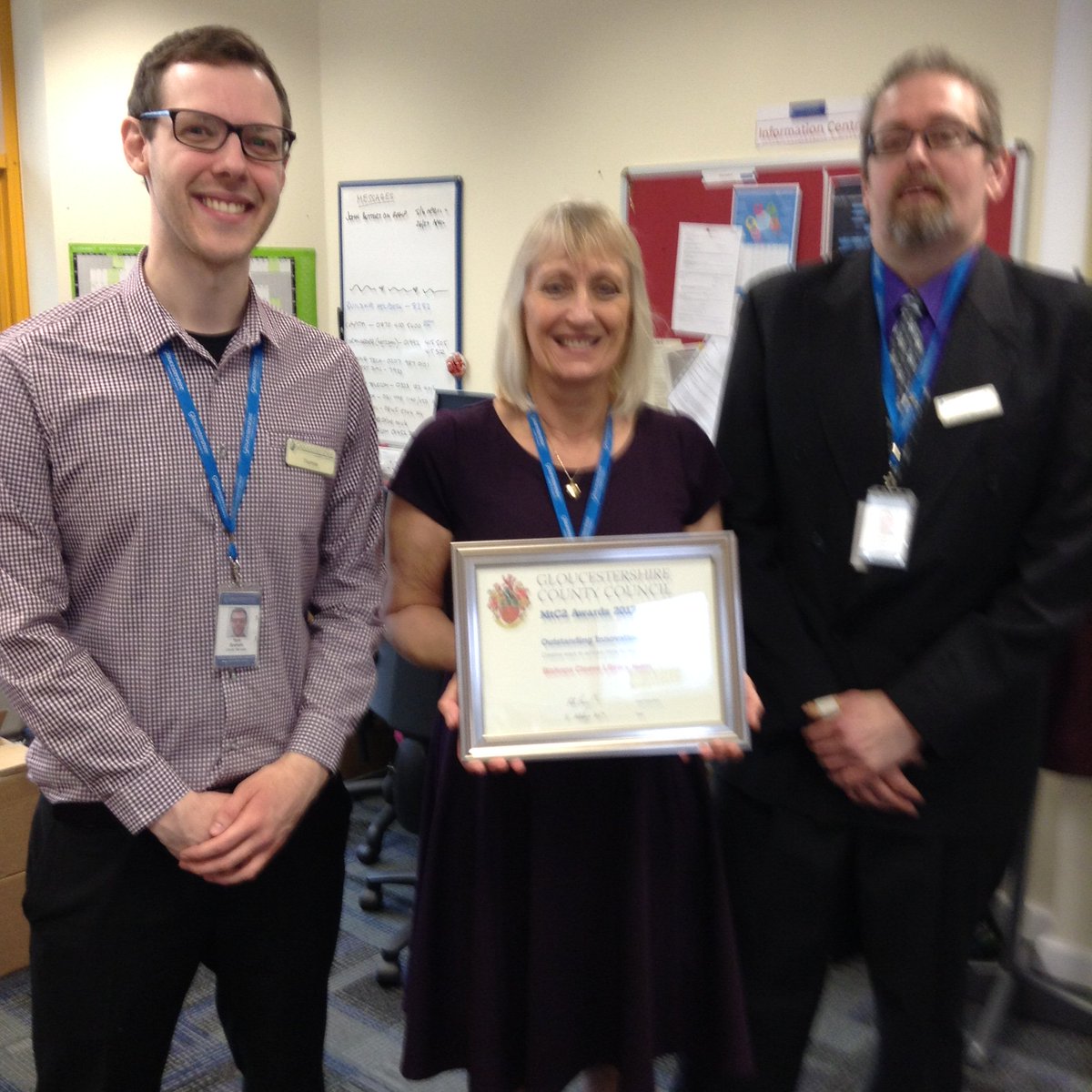 gloslibs's tweet image. Congratulations to Bishops Cleeve Library team for winning Outstanding Innovation award from @GlosCC today- #proud #FutureofLibraries