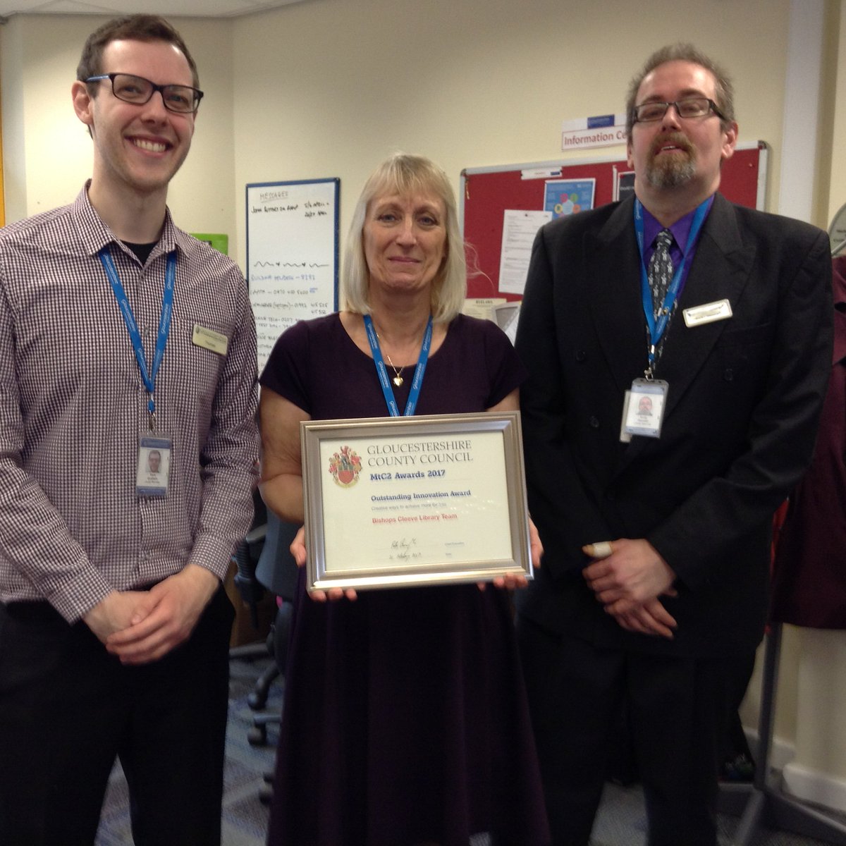 gloslibs's tweet image. Congratulations to Bishops Cleeve Library team for winning Outstanding Innovation award from @GlosCC today- #proud #FutureofLibraries