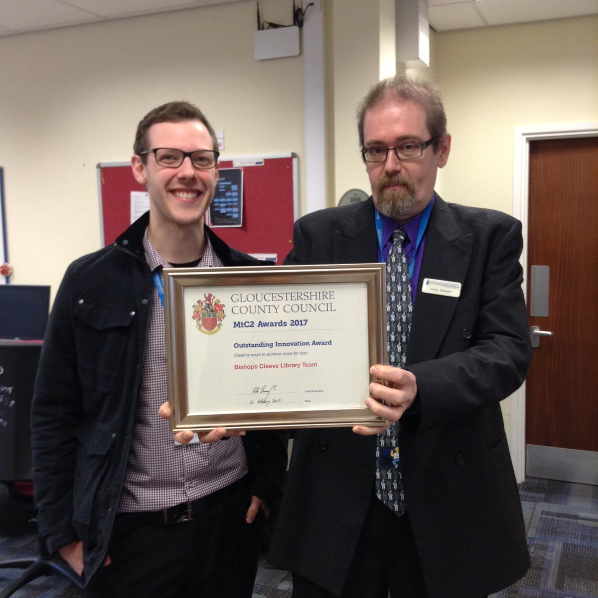 gloslibs's tweet image. Congratulations to Bishops Cleeve Library team for winning Outstanding Innovation award from @GlosCC today- #proud #FutureofLibraries