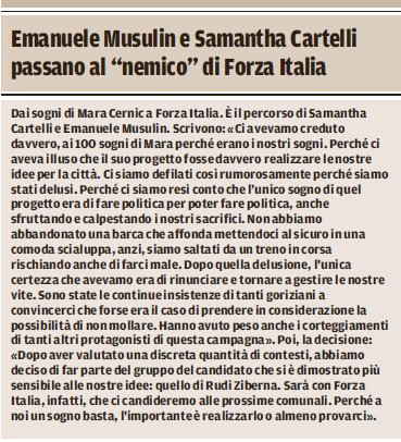 FabioGentile7's tweet photo. #Gorizia da "100 Sogni" a @FIGorizia le candidature di #Cartelli e #Musulin #amministrative2017 scelta coraggiosa e giusta dopo fregatura https://t.co/cAb9jvHnup