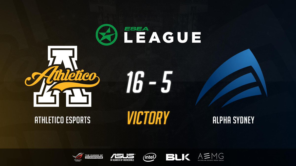 AthleticoES's tweet photo. [#CSGOMAIN] Wins all around as the boys take @alpha_sydneygg 16-5 in @ESEA Match details: https://t.co/NLdj7qqrRk #ATHWIN https://t.co/5PaIJERAg6