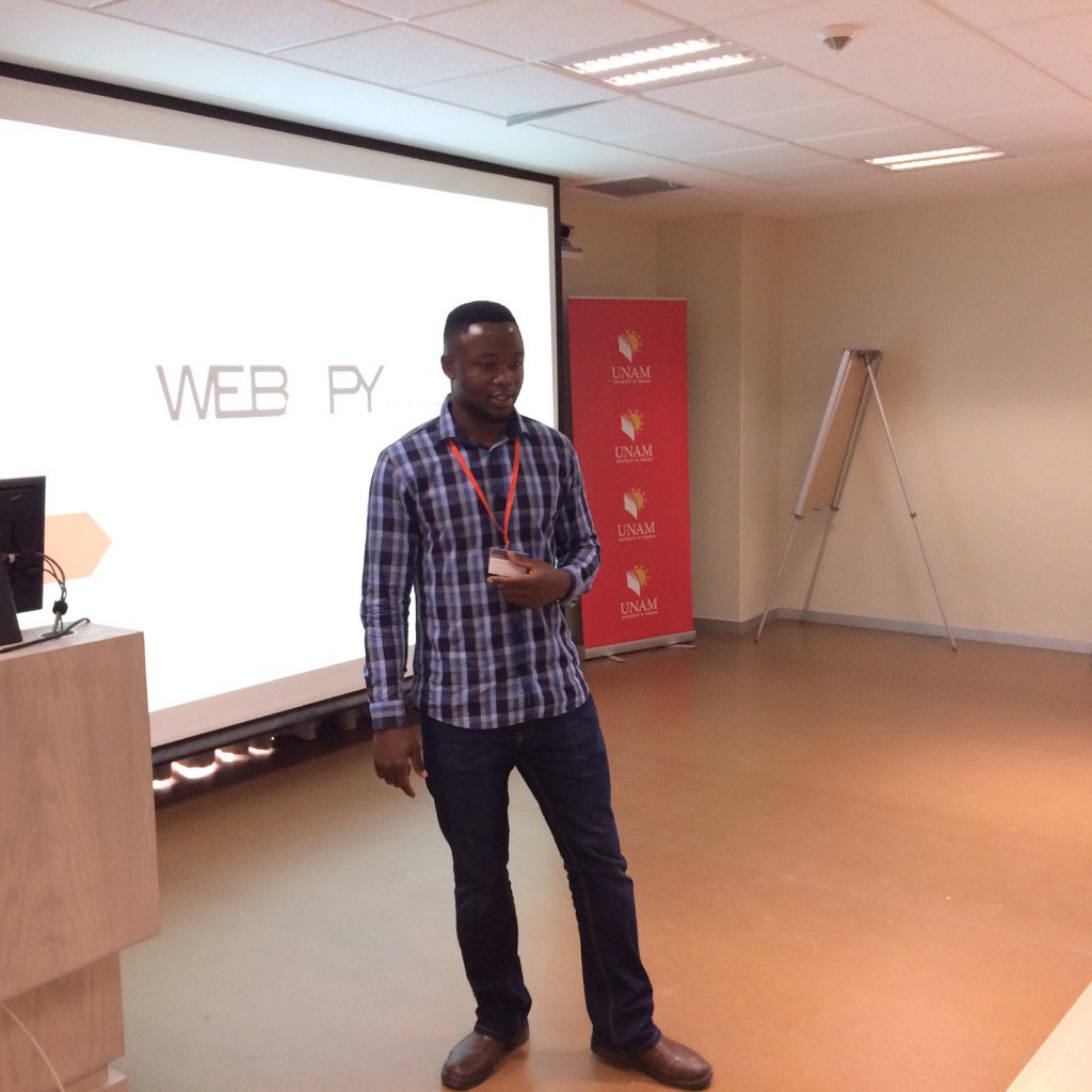 PyConNA's tweet image. Meinolf Simbenda introduces
#Web2Py at #PyConNA