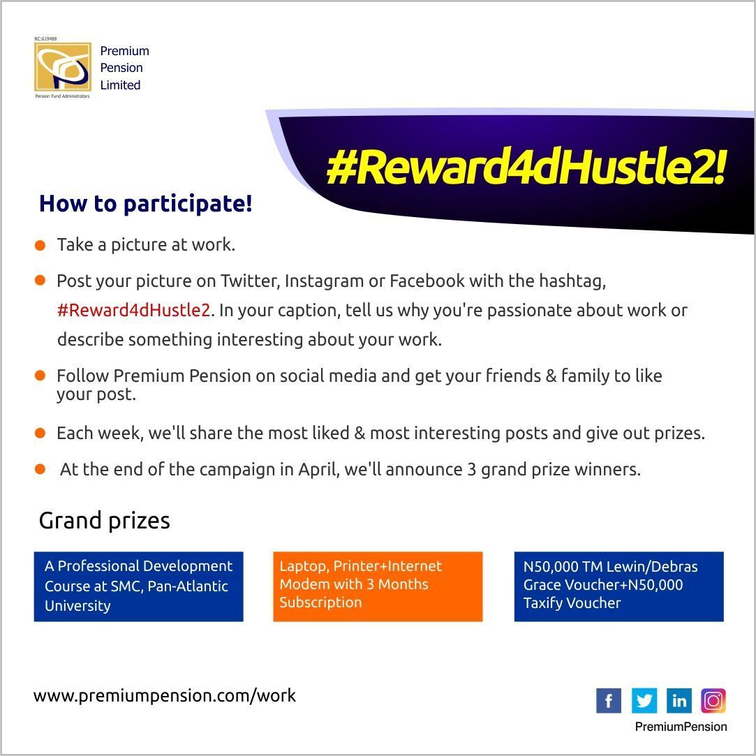premiumpension's tweet image. Ready, set, go! #Reward4dHustle2 has begun. Share a picture of yourself at work and tell us what motivates you. Follow the steps.