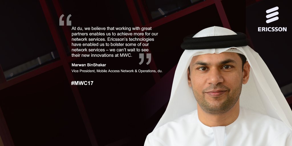 EricssonMEA's tweet photo. We look forward to welcoming du at our #MWC17 hall 2017 
#EricssonMENA #iEnable https://t.co/0RhQulKQbY