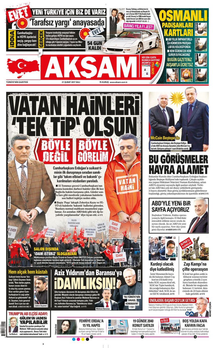 AKŞAM gazetesi olarak bir çağrıda bulunduk! Vatan hainleri tek tip halde duruşmalara getirilsin! Desteğinizi bekliyorum!