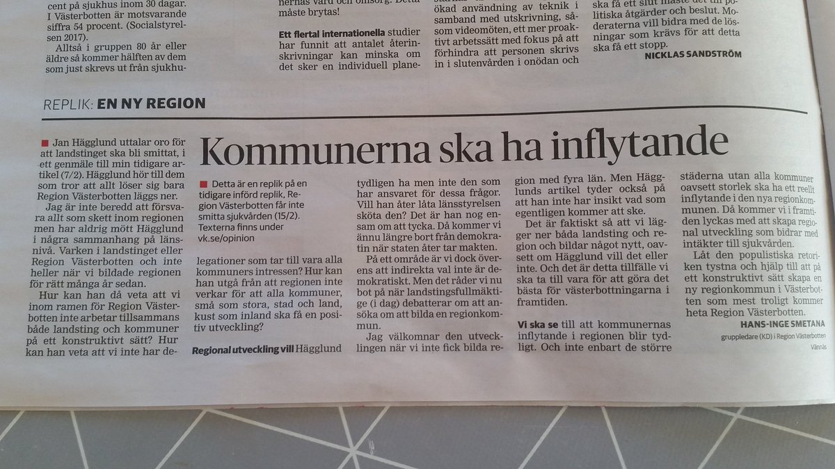 HansIngeSmetana's tweet image. Svarar i dagens VK på tramset o populismen om vår framtida regionkommun.
 blogg.vk.se/hans-inge-smet… #acpol @RegionVbtn