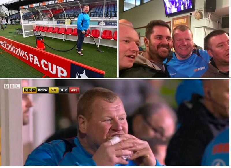 FootballFunnys's tweet photo. Wayne Shaw vs Arsenal:

✅ Literally vacuumed the dugout
✅ Went to the bar at half-time
✅ Gorged on a pie during the match

FA Cup legend 👏😂 https://t.co/mQz6BOXQXO