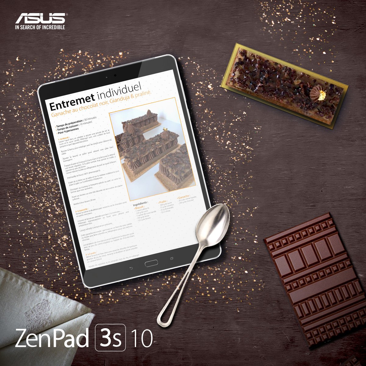 AsusFrance's tweet photo. On dit oui à des recettes à portée de cuillère 🍴, avec la #ZenPad3s10 et sa technologie #VisualMaster 🍪 🍫 https://t.co/5l7FRU4x5x https://t.co/2lBEXvff2G