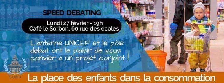 UnicefParis1's tweet photo. Le 27 février on vous attend pour notre premier Speed Debating en partenariat avce le Pôle Débat de Sonu ! https://t.co/yoSwbHypJ3