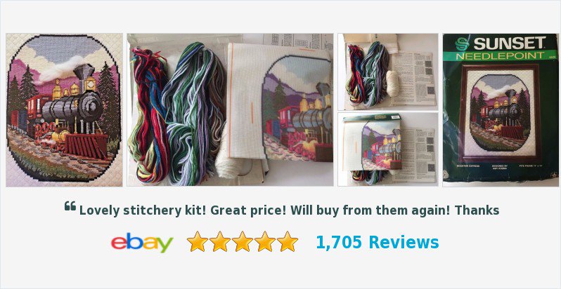 LargoWares's tweet photo. Sunset #MountainExpress #Train #Railway #Needlepoint Kit Amy Koza 11 x 14 6528 #Vintage Open Package https://t.co/24DfeSgJSt? https://t.co/gy5mNpKxkJ
