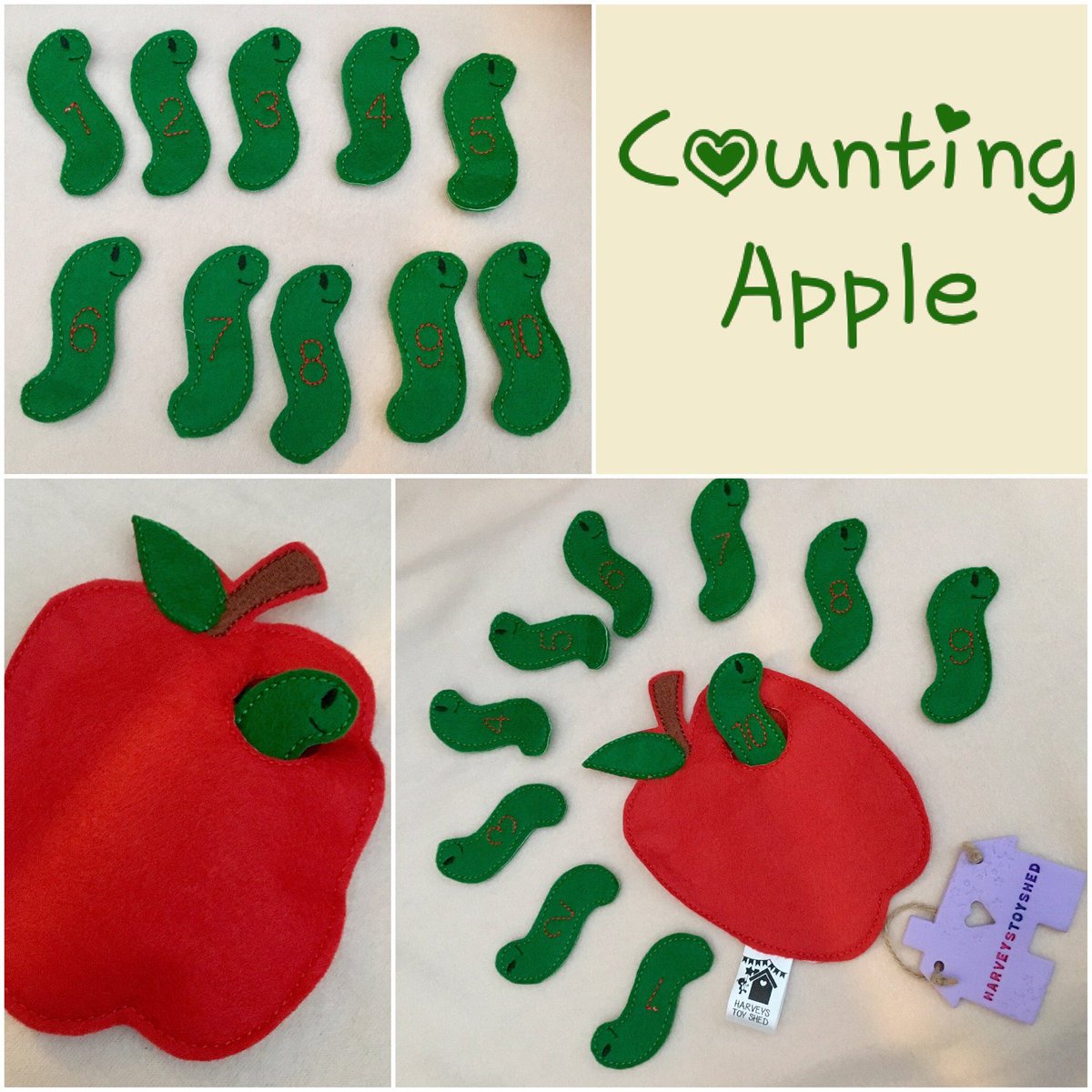 HarveysToyShed's tweet image. Cute Counting Apple and Worms Handmade Felt Embroidered Children… tuppu.net/51020db1 #HarveysToyShed #NumberSet