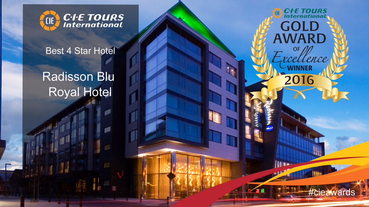 RadissonDublin's tweet photo. We are delighted to have won the @cietours award for Best 4* Hotel! Thank you to their guests for voting for us #RadissonBluRoyalHotel https://t.co/76BTFlTlLj