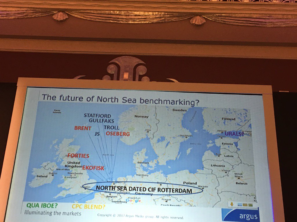 ronaldbackers's tweet photo. Future of North Sea crude benchmark is a CIF Rotterdam price? Huge logistics consequences! #IPWeek #Argusforums https://t.co/ORA3o7qHRp