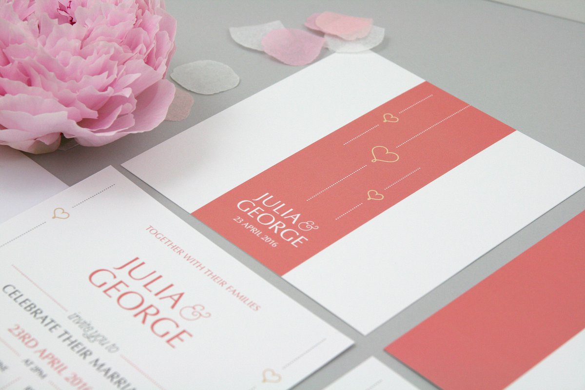 tinygilbertHQ's tweet photo. Pretty #coral #stationery Not your colour? No problem! Our #HeartStrings #wedding collection is available in any colour to suit your style https://t.co/NGMc1pfSwD