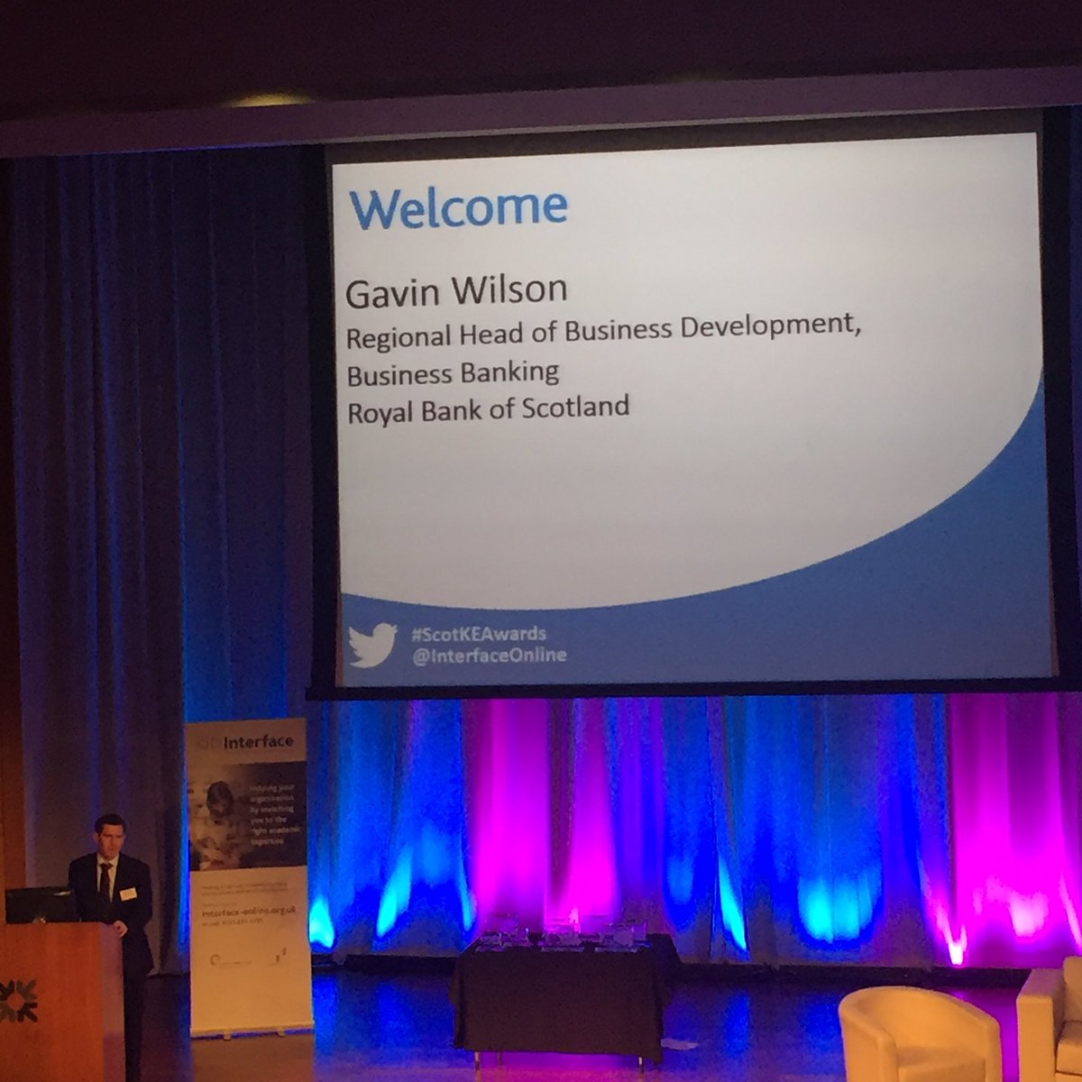 ConvergeC's tweet photo. . @gavincwilson opens @InterfaceOnline #ScotKEAwards @RBSBusiness #RBSBoost supports tertiary education #startups #entrepreneurs https://t.co/8Z85yA4qO3
