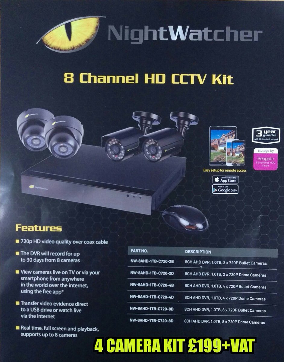 3DElecSup's tweet photo. **New in stock**
4 Camera CCTV Kits from £199 +vat
Includes 1TB networkable Hard Drive meaning cameras can be viewed from any smart device https://t.co/C5RWwDn4dp