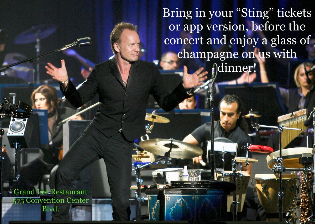GrandIsle504's tweet photo. As if Mardi Gras Parades aren’t enough excitement this week, Sting is performing tomorrow night too! #GrandIsleRestaurant @grandisle504 https://t.co/xAi9sFDaz3