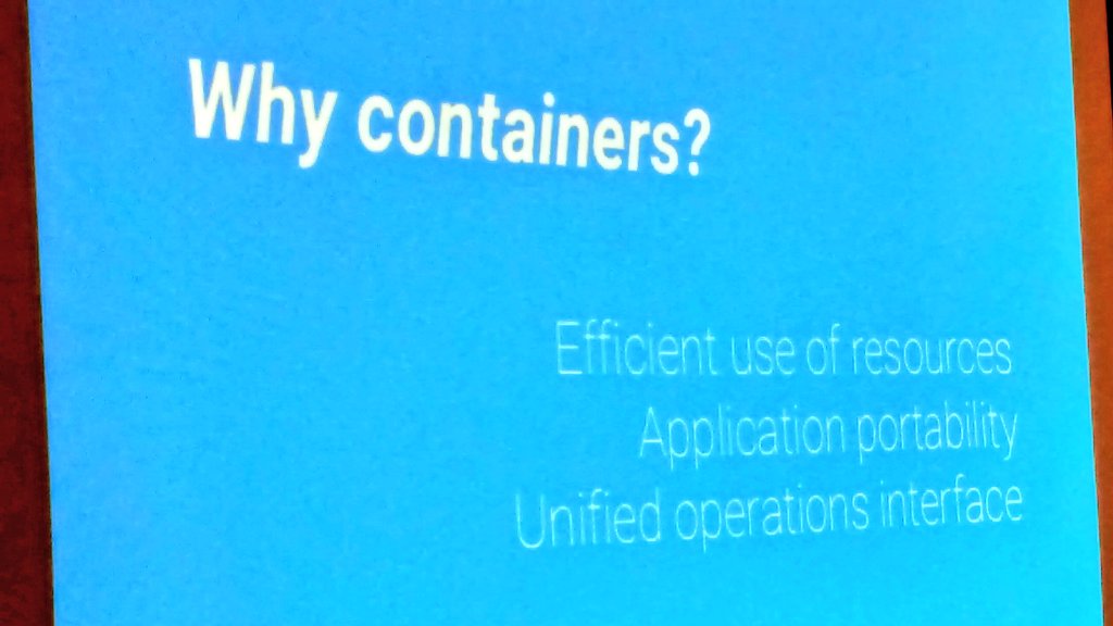 matthewpskelton's tweet photo. Why use containers? "Efficiency, portability, and *unified operations interface*" Jussi Nummelin of @KontenaInc  #devopsnorth https://t.co/FzcQR3XrRo