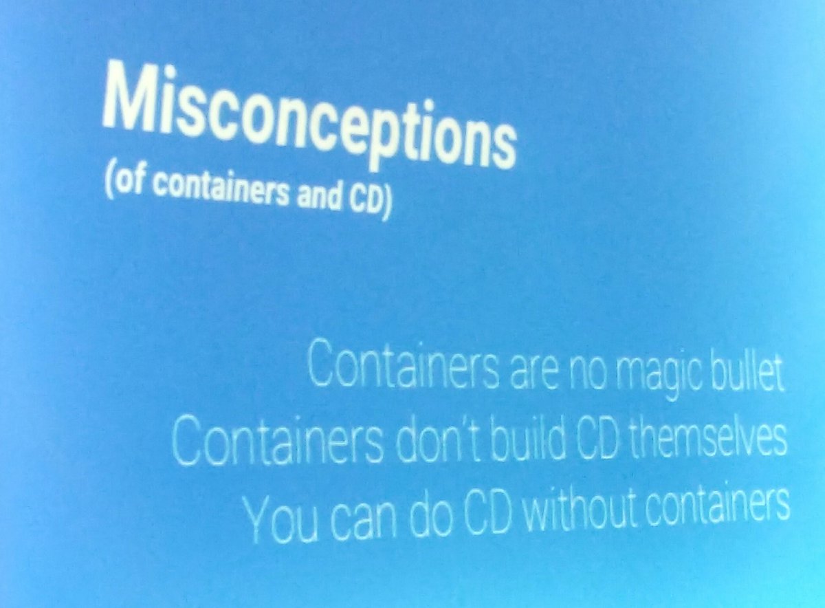 matthewpskelton's tweet photo. "Unfortunately, containers are not a silver bullet although they can help" - Jussi Nummelin #devopsnorth https://t.co/cGf5pCpjtZ