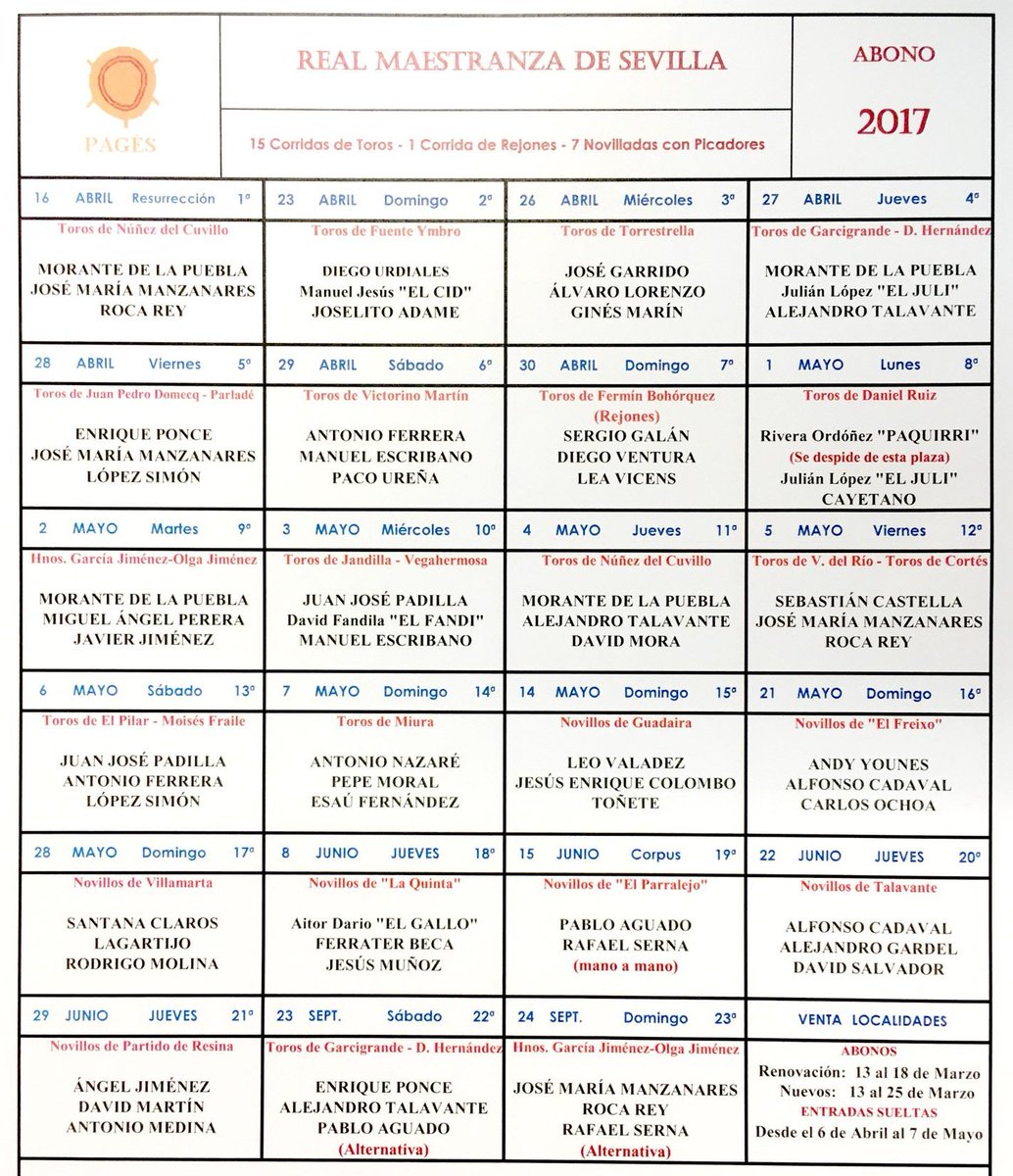 TorosMaestranza's tweet photo. CARTELES | Ya tenemos carteles OFICIALES para #Maestranza17 que disfrutaremos en @TorosMaestranza +INFO próximamente https://t.co/9NIoDaDpgs