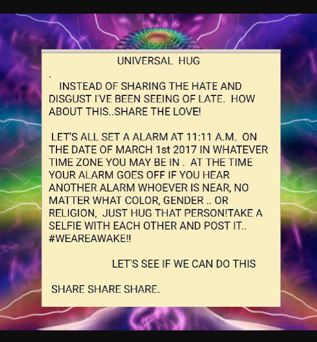 vurgo920's tweet photo. #WeThePeople #Peace #lovenothate #hugs #universalhug https://t.co/yBQnnt3tMg