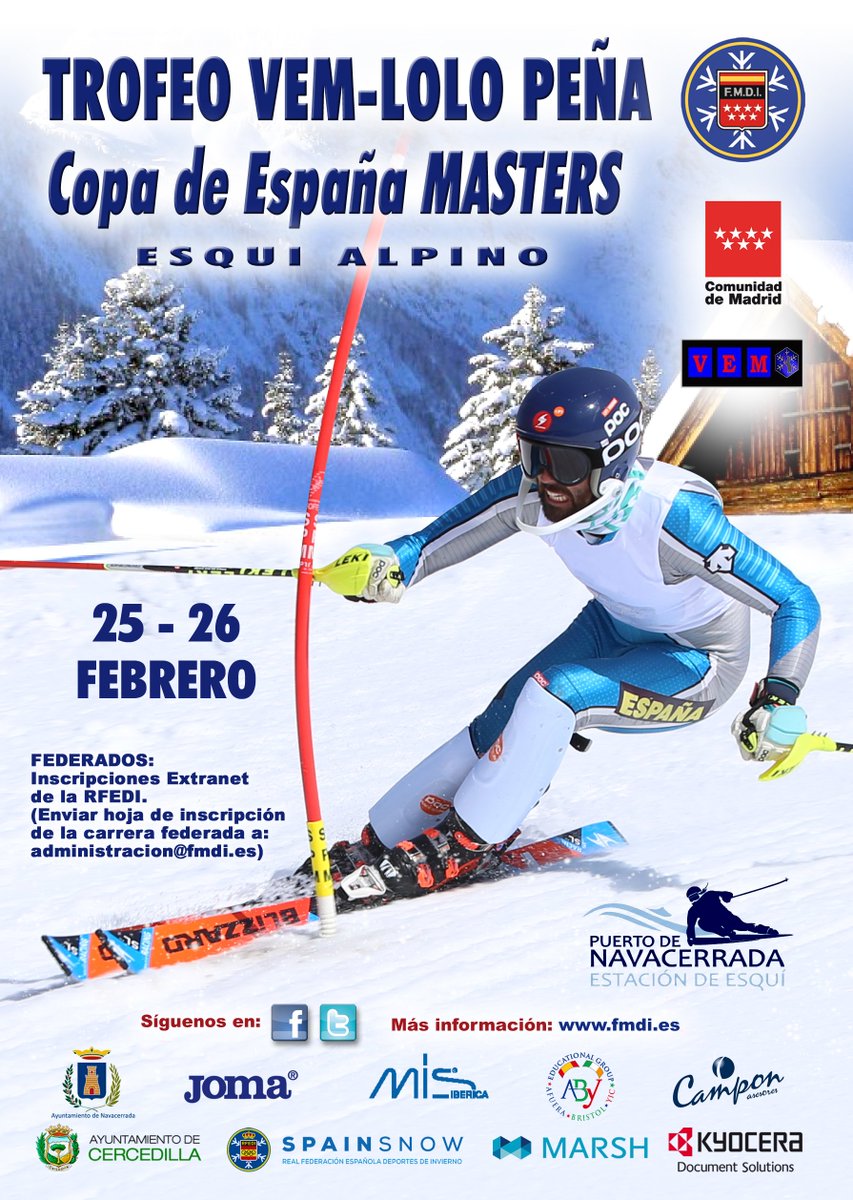fmdi_es's tweet photo. Este fin de semana se celebra en Navacerrada el Cto de Madrid Absoluto de Esquí Alpino-Copa Cordillera, Trofeo Vem, Copa de España Masters https://t.co/Fhx4xcktPu