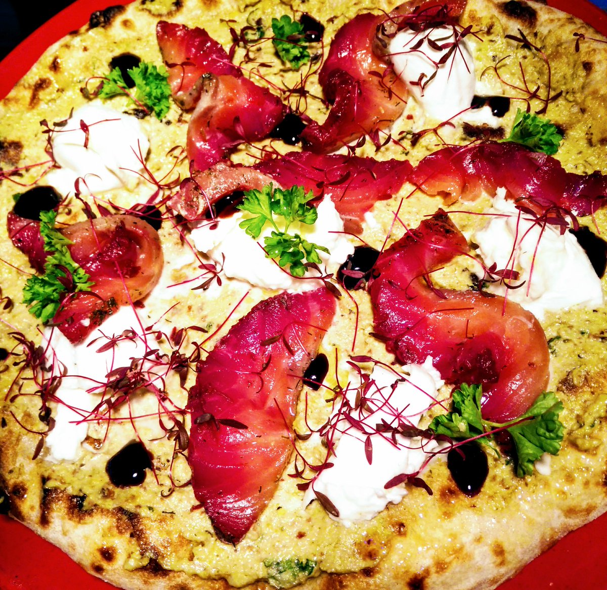 OMG Pistachio Cream, Gravadlax, Creme Fraiche. Where's it going to end.. #pizza #pizzalover #Bathcity