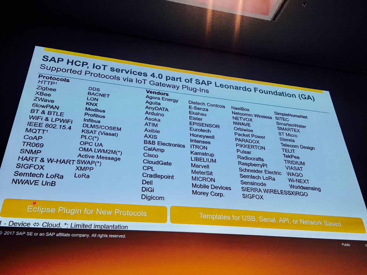 gangadharansind's tweet image. Huge set of supported protocols planned for SAP Sapphire in May 2017 on SAP Hana Cloud Platform IoT Services #dsagtt17 #saphcp #sapleonardo