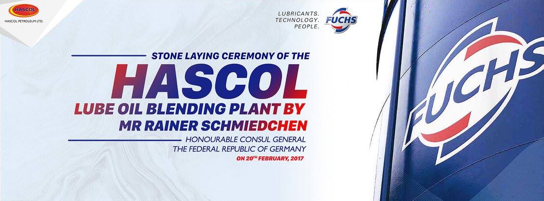 Stone laying of the Hascol Lube Oil Blending Plant by Mr. Rainer Schmiedchen, Honorable Consul General of Germany.