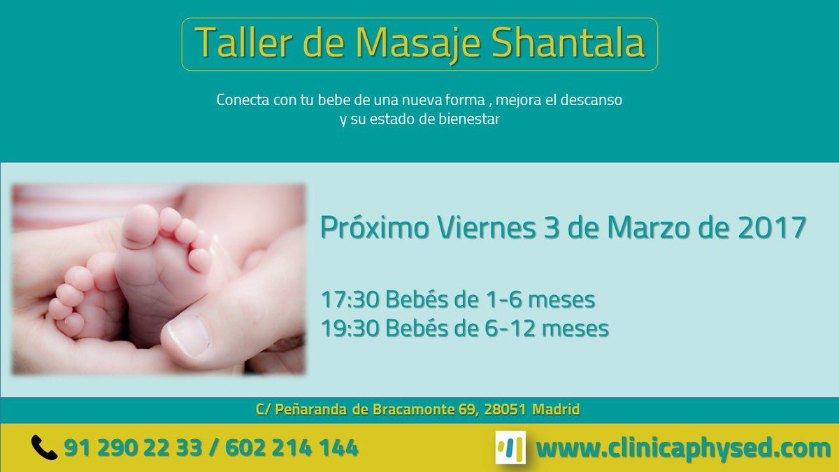 clinica_physed's tweet photo. No te pierdas nuestro próximo taller con @mara__fisio en @Physed_ES "PLAZAS LIMITADAS" #physedconsejo #pediatria #shantala #conectabebe https://t.co/F5jArcvhrB