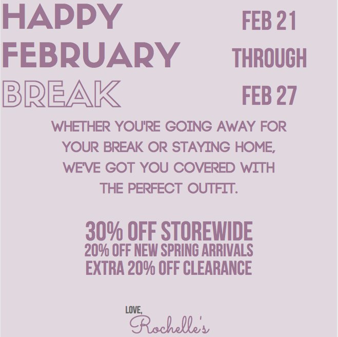 RochellesStyle's tweet image. STUDENT &amp;amp; TEACHERS - ATTENTION PLEASE! Enjoy 30% off storewide now thru 2/27! 🙌 #FebBreak srtl.co/kYJ
