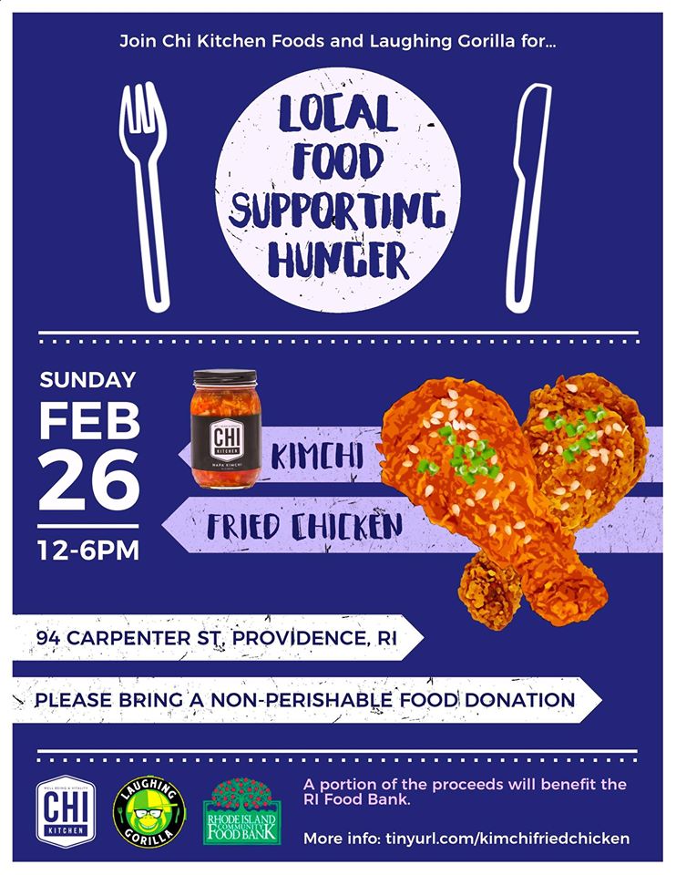 TheDishRIM's tweet photo. On Sunday, head to a #ChiKitchen kimchi fried chicken popup 12-6pm @laughgorillapvd. #friedchicken https://t.co/8OQkW5iw3x https://t.co/rAmDDB6c16