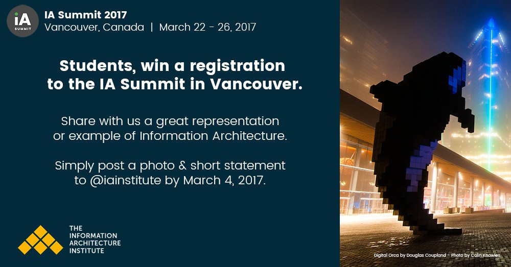 theiaconf's tweet photo. Are you a student? Win free registration to #IAS17 by sharing great IA w/ @iainstitute! Contest ends 3/4! https://t.co/Sg05OU0e51