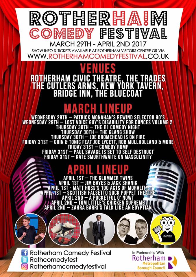 RMBCEvents's tweet photo. Full line-up for Rotherham's first Comedy Festival #RothComedyFest #rotherhamiswonderful @theglummertwins @thetradeslive @CutlersArms https://t.co/sDu2Lpy6YT