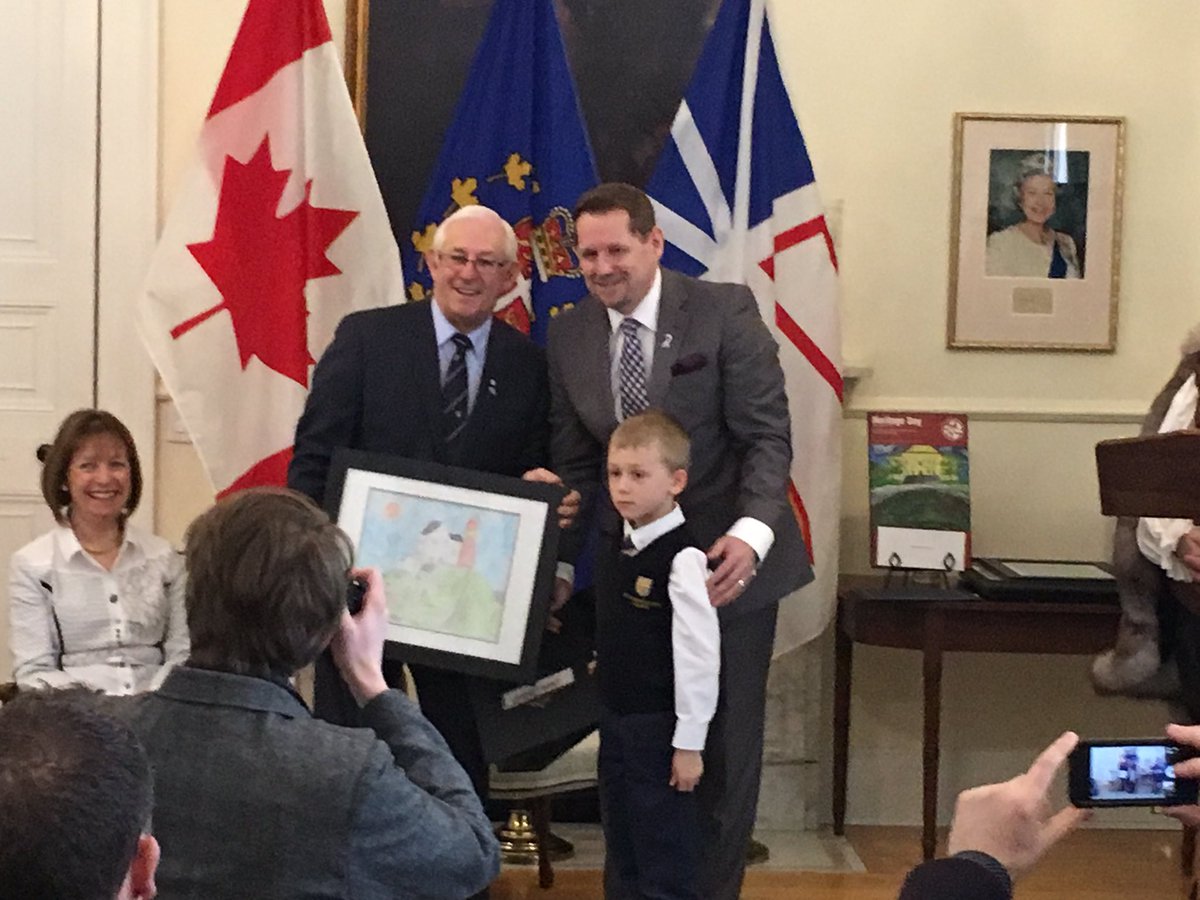 GerriLynnMackey's tweet photo. Primary student, Liam Costello accepts award for his heritage poster depicting Ferryland Lighthouse. https://t.co/vQReuohmKv
