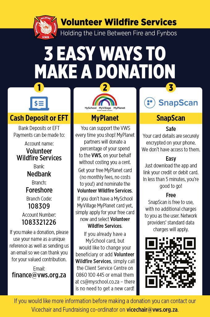 vwsfires's tweet photo. After another series of raging #wildfires, how can you help @vwsfires #volunteers during this long season #KylemoreFire #SimonsbergFire. https://t.co/D9it2shW5z