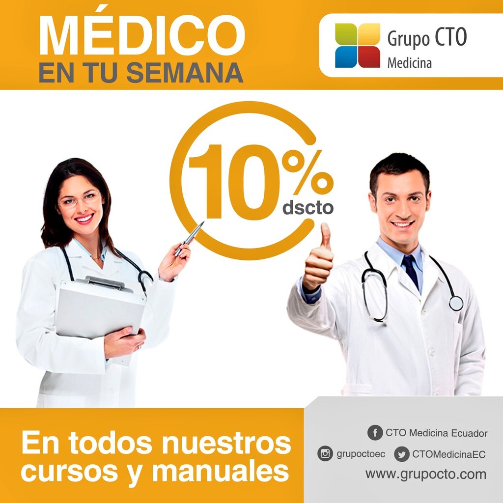 CTOMedicinaEC's tweet photo. Del 21 al 28 de febrero festejamos al Medico Ecuatoriano con el 10% de descuento en TODOS nuestros  Cursos y Manuales @unionmedicina https://t.co/y8TSZ1iW4U