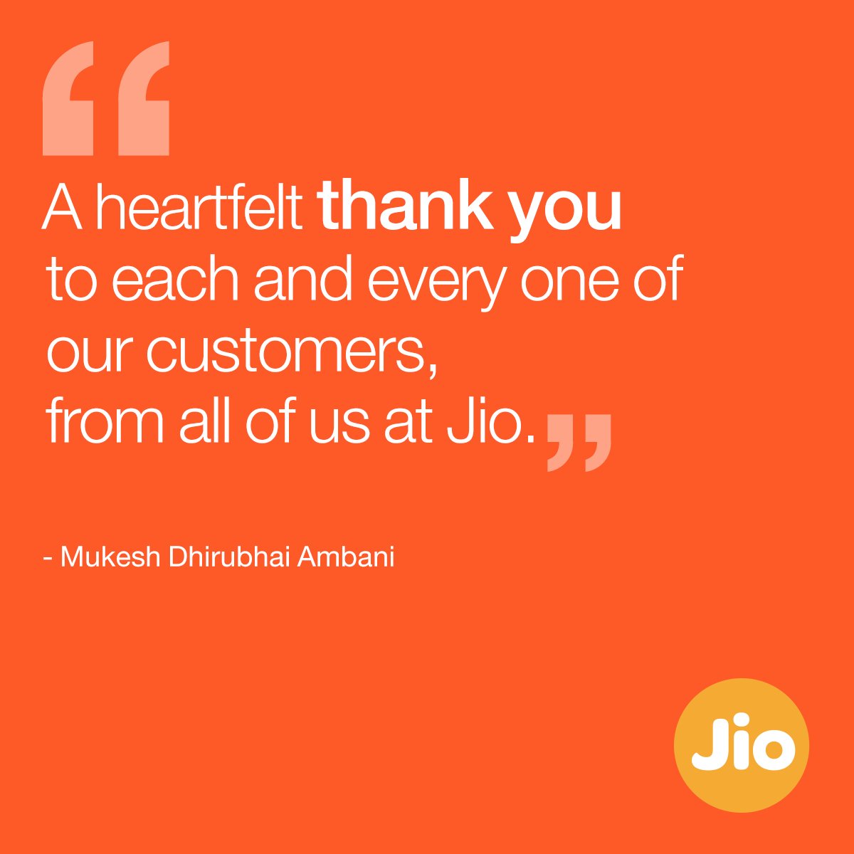 reliancejio's tweet photo. It's been 170 days since we began the digital revolution, and together, we've achieved #100millionOnJio. https://t.co/6EyuSPaEvu